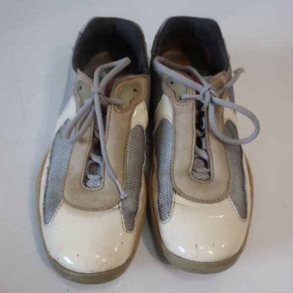 Prada 3163 Americas Cup Mixed Media Leather Low Top Lace-Up Sneaker 37.5 US/7.5 - Picture 3 of 16